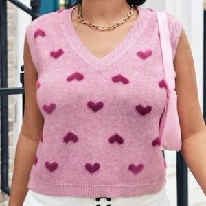 Fuzzy Heart Sweater Vest - SHEIN - Size 2XL